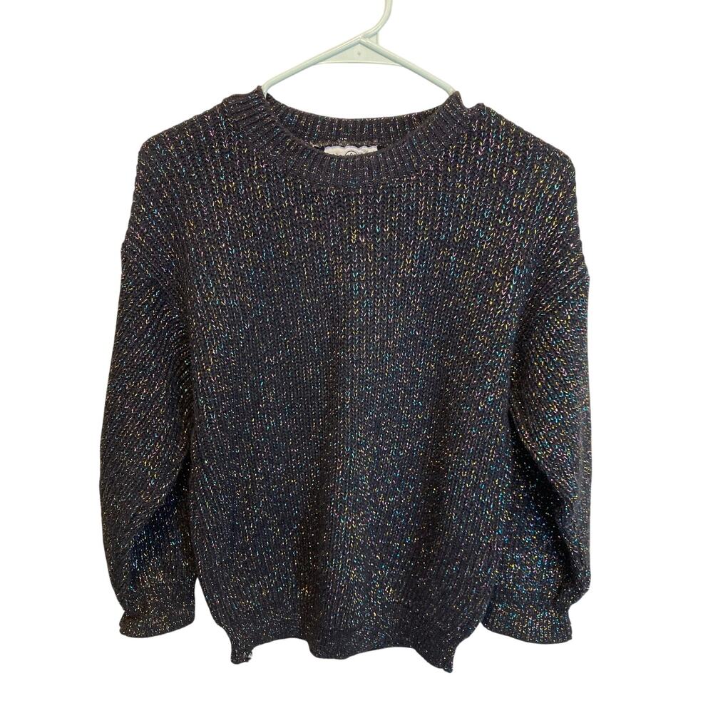 90's Vintage Spring Seasons Black Metallic Long Sleeve Crewneck Sweater S/M